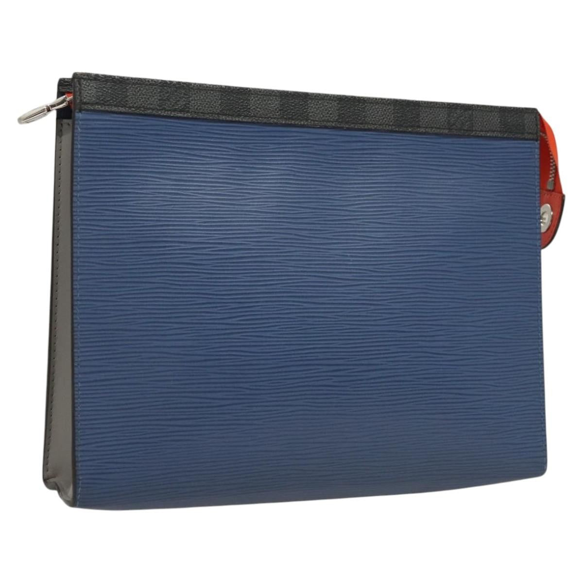 Louis Vuitton Pochette Voyage Epi Leather with Damier Graphite, BLUE, LEATHER, Clutche & pouche