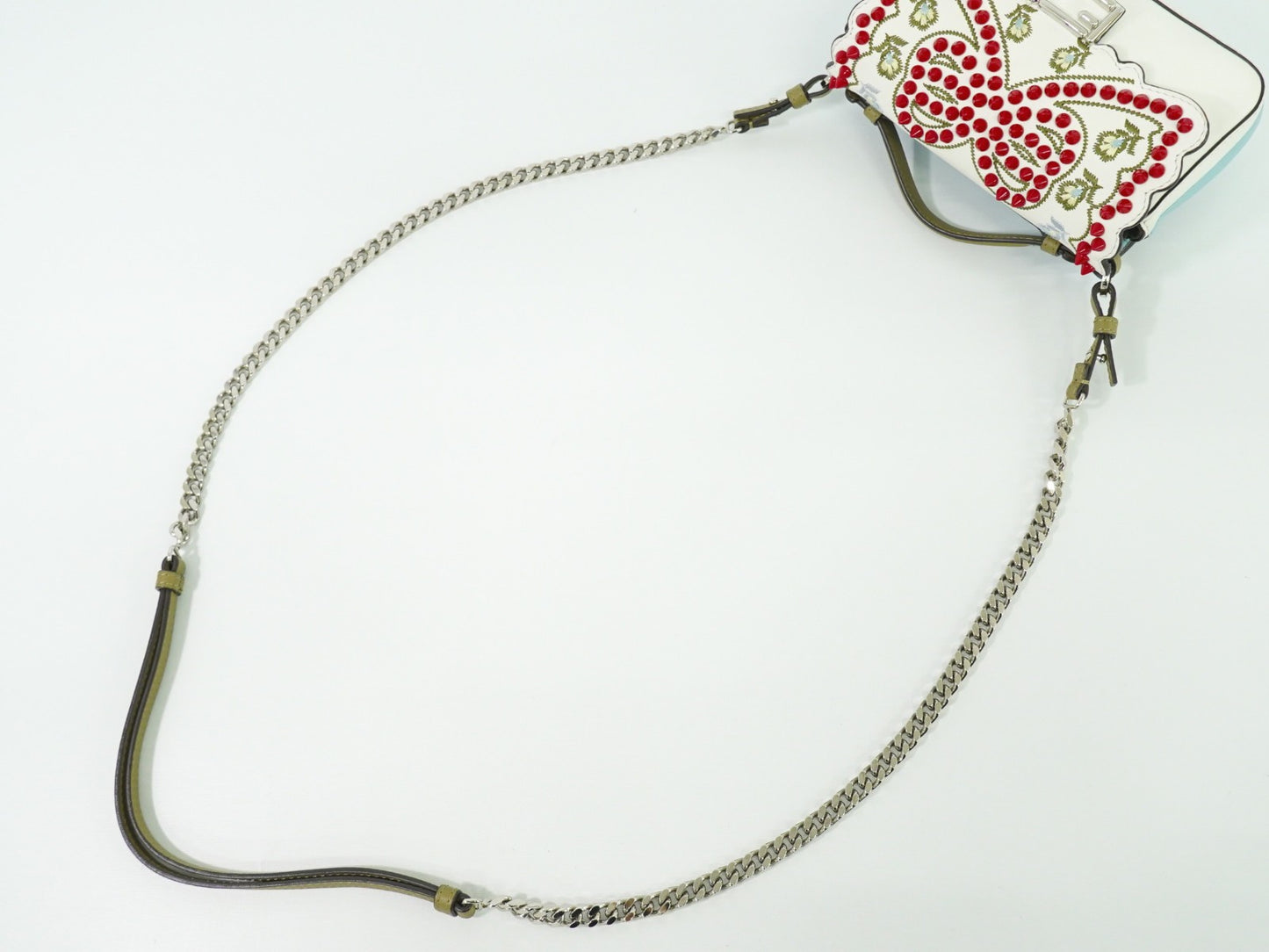 Fendi Double Baguette Embroidered Studded Leather, WHITE, LEATHER, Shoulder bag