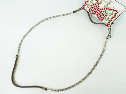 Fendi Double Baguette Embroidered Studded Leather, WHITE, LEATHER, Shoulder bag