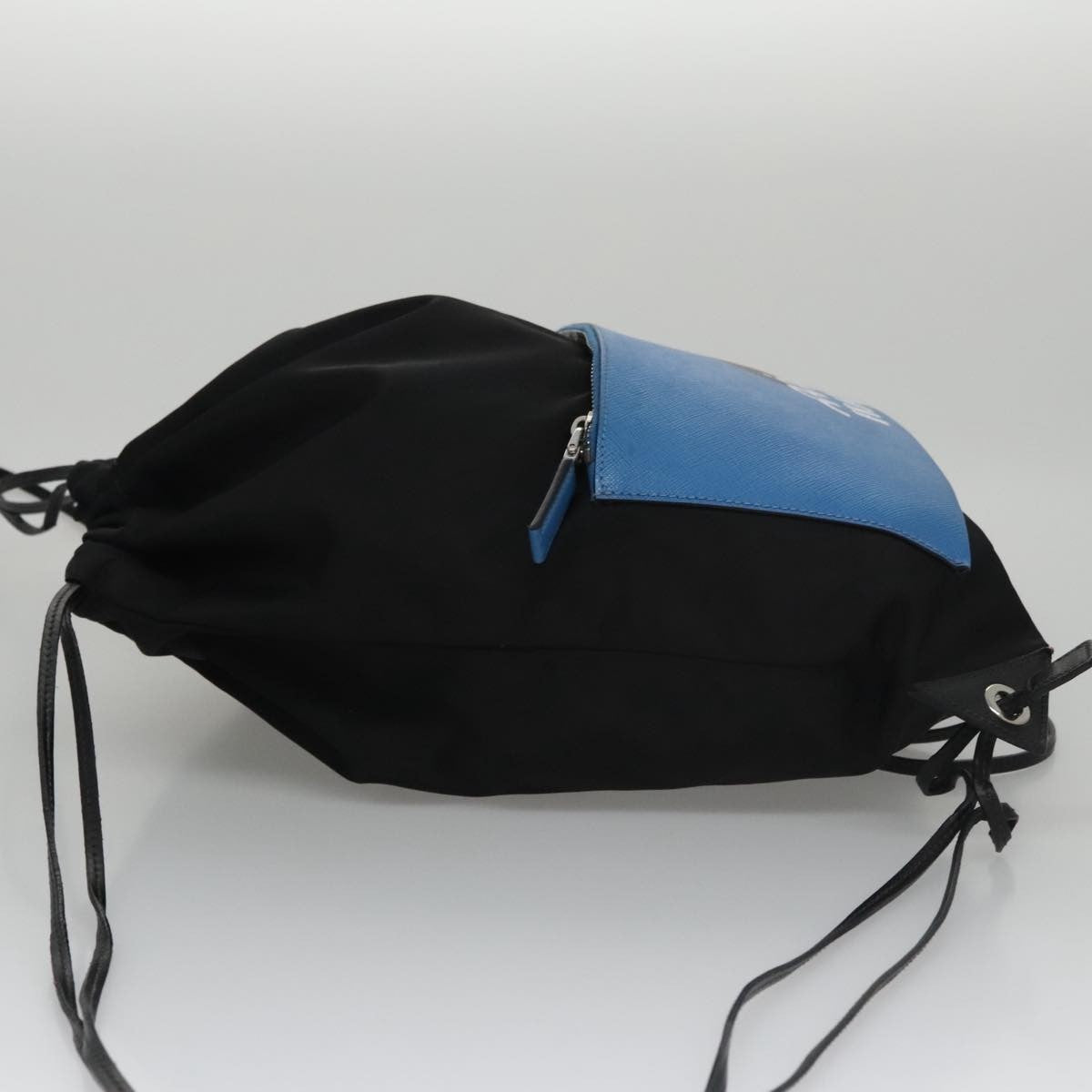 Prada Logo Drawstring Backpack Tessuto with Printed Saffiano, BLACK, NYLON, Backpack