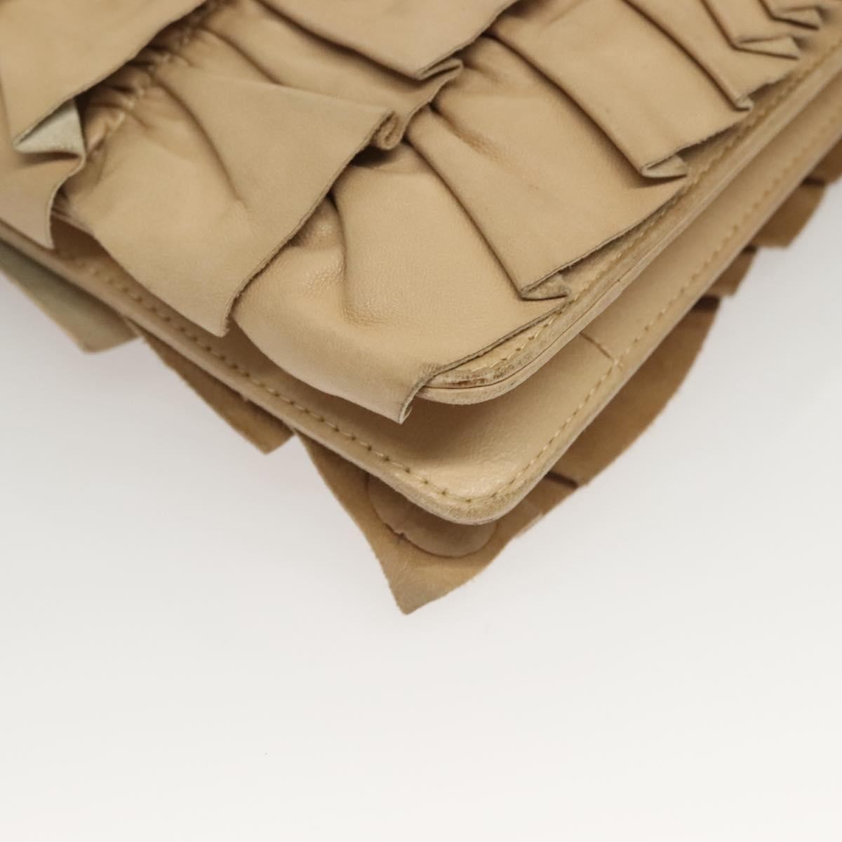 Chanel Ruffle Chain Pochette Lambskin, BEIGE, LEATHER, Clutche & pouche