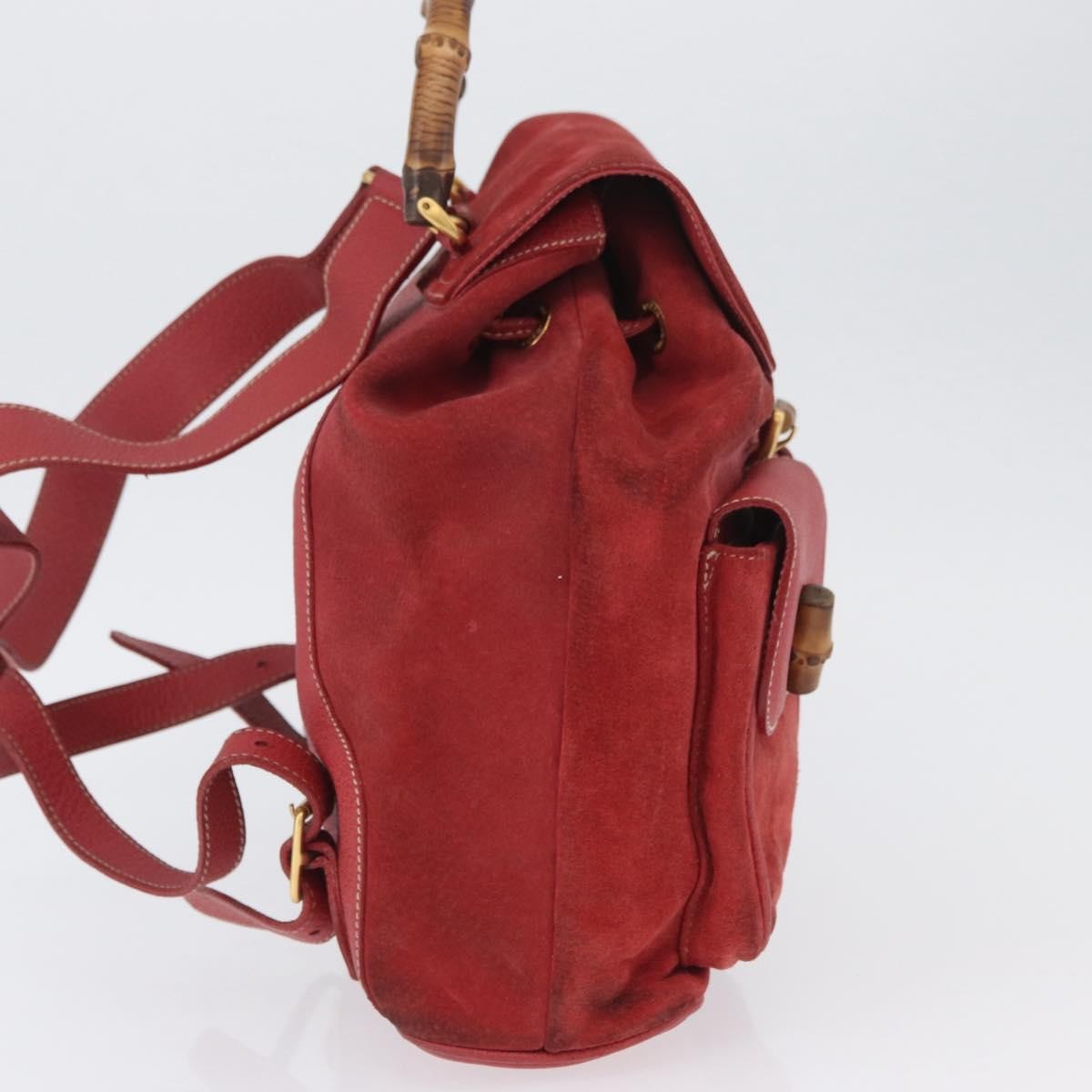 Gucci Vintage Bamboo Backpack Suede and Leather, Red, Suede, Backpack