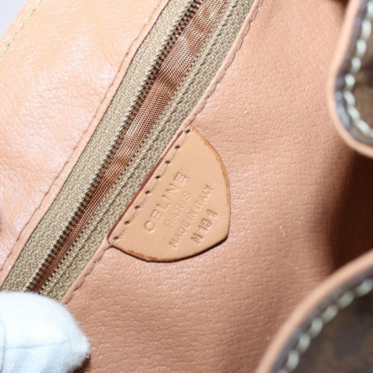 Celine Vintage Drawstring Flap Backpack Macadam Coated Canvas, BROWN, CANVAS, Backpack