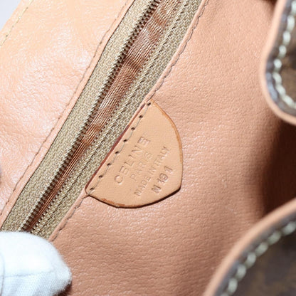 Celine Vintage Drawstring Flap Backpack Macadam Coated Canvas, BROWN, CANVAS, Backpack