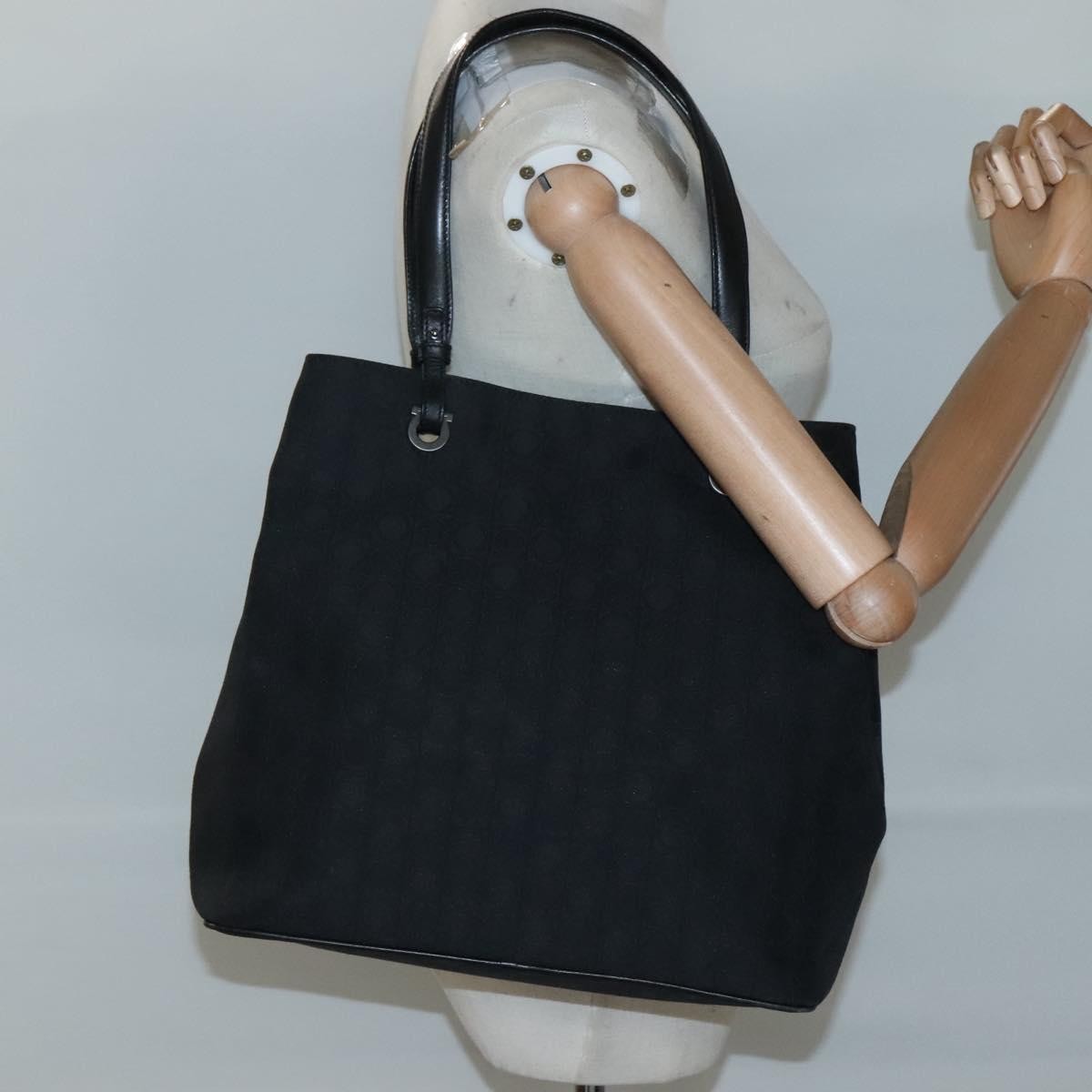 Salvatore Ferragamo Gancini Tote Canvas, BLACK, CANVAS, Tote bag