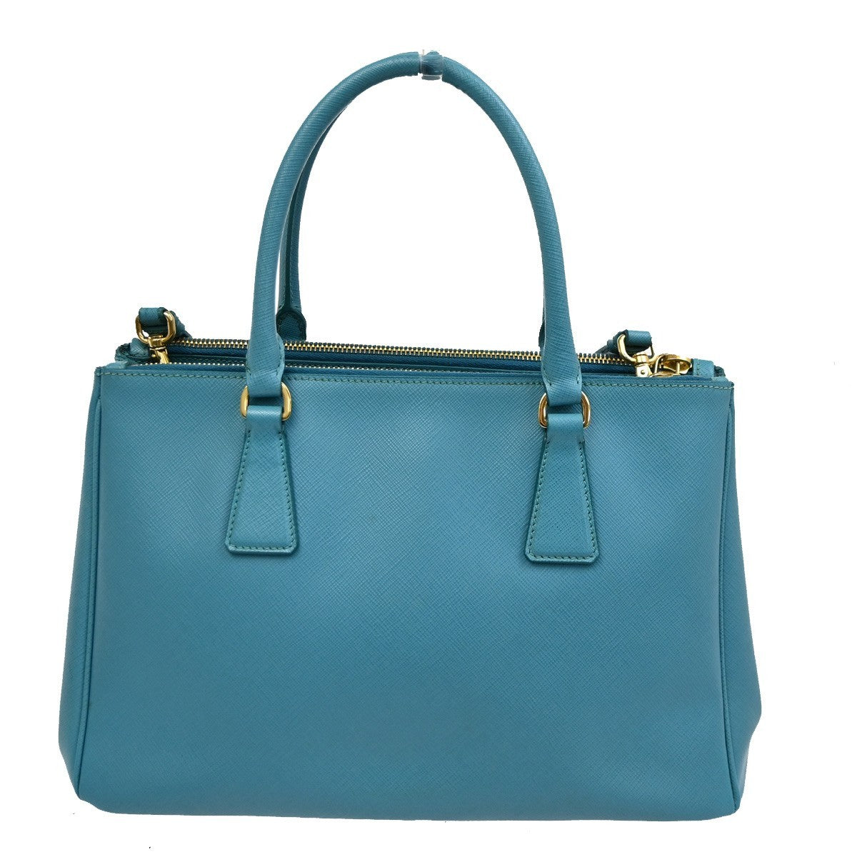 Prada Double Zip Lux Tote Saffiano Leather, BLUE, LEATHER, Tote bag