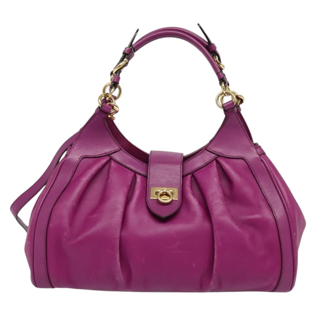Salvatore Ferragamo Gancini handbag Leather, PURPLE, LEATHER, Handbag