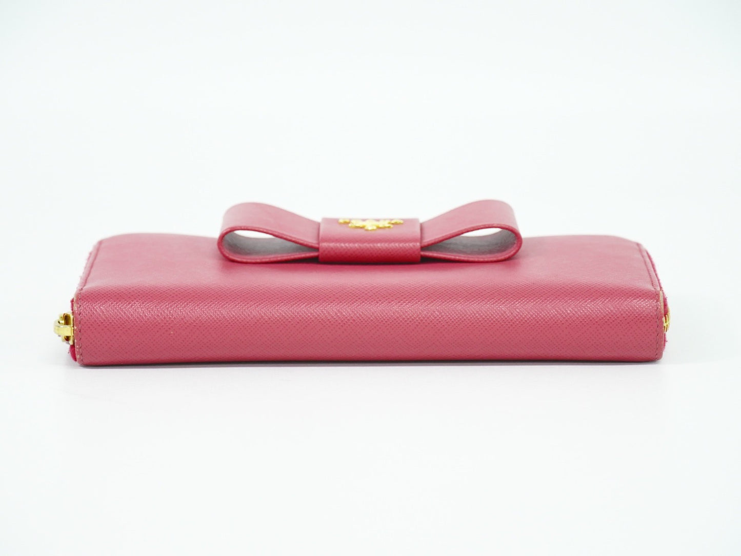 Prada Bow Zip Around Wallet Saffiano Leather, PINK, LEATHER, Wallets