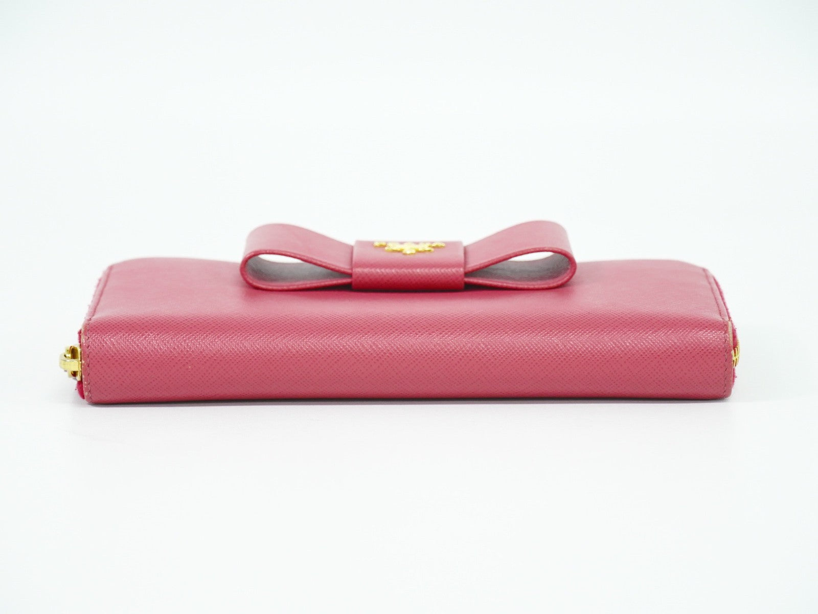 Prada Bow Zip Around Wallet Saffiano Leather, PINK, LEATHER, Wallets