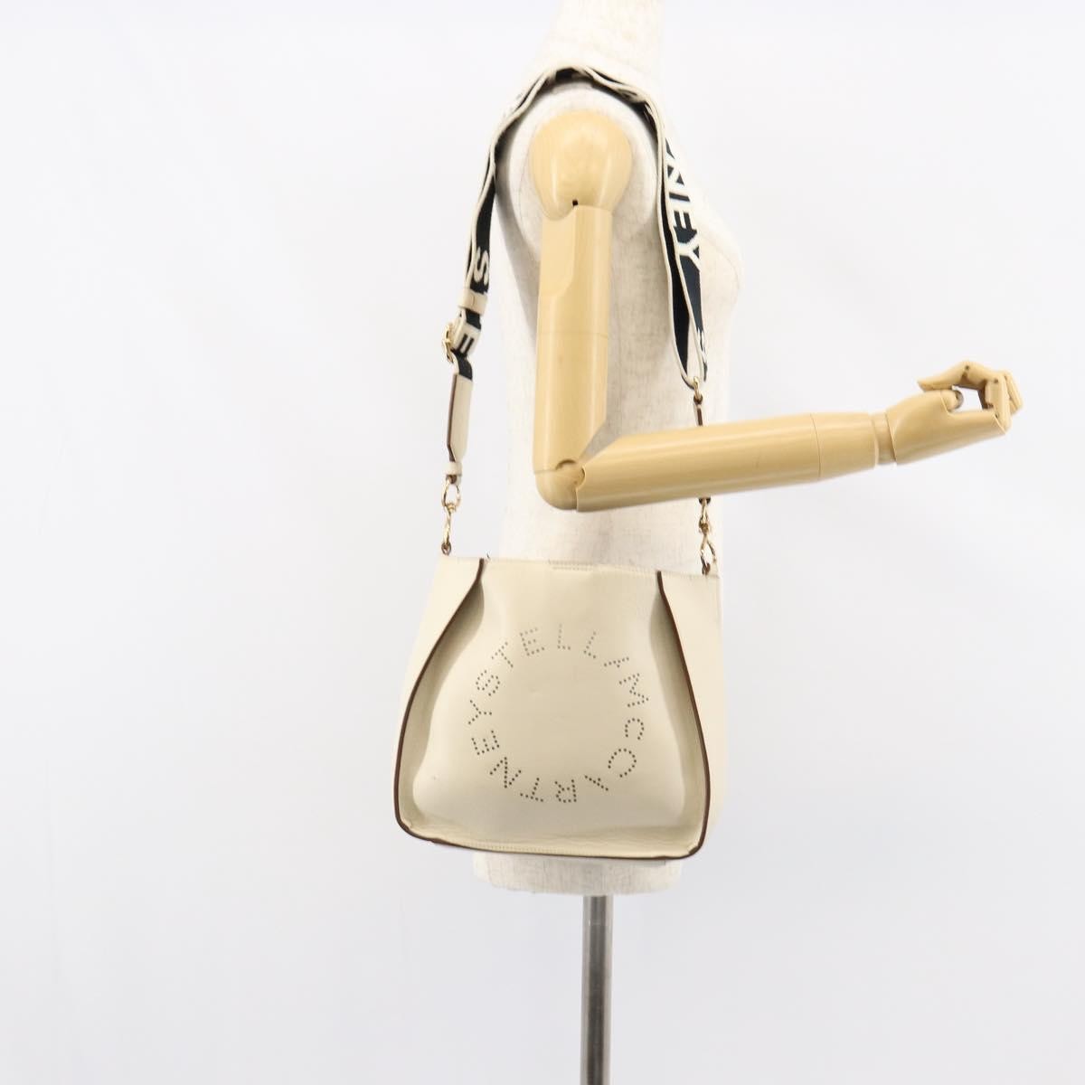 Stella McCartney Logo Crossbody Bag Perforated Faux Leather, BEIGE, LEATHER, Shoulder bag