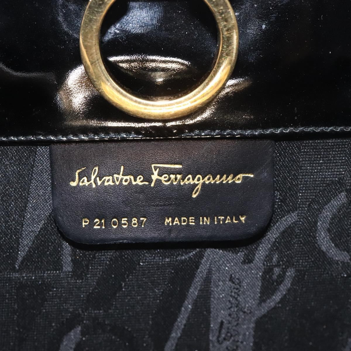 Salvatore Ferragamo Vintage Gancini Chain Shoulder Bag Leather, BLACK, PATENT_LEATHER, Shoulder bag