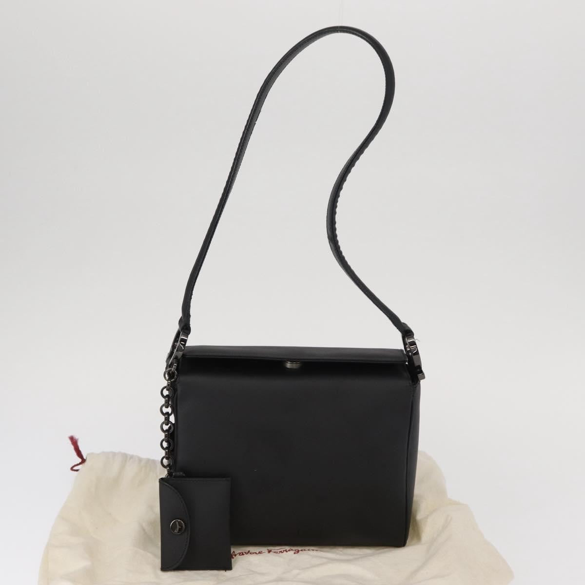 Salvatore Ferragamo Gancini Shoulder Bag Leather, BLACK, PATENT_LEATHER, Shoulder bag