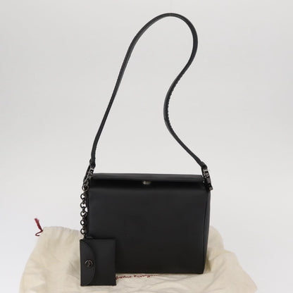Salvatore Ferragamo Gancini Shoulder Bag Leather, BLACK, PATENT_LEATHER, Shoulder bag