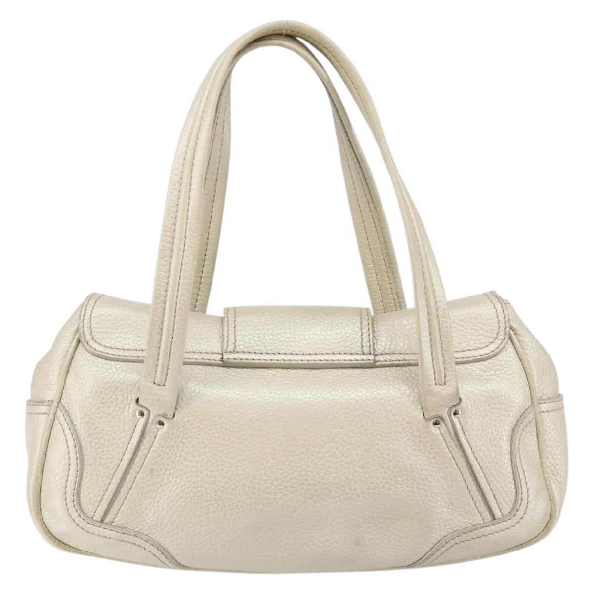 Celine Vintage Buckle Shoulder Bag Leather, WHITE, LEATHER, Shoulder bag