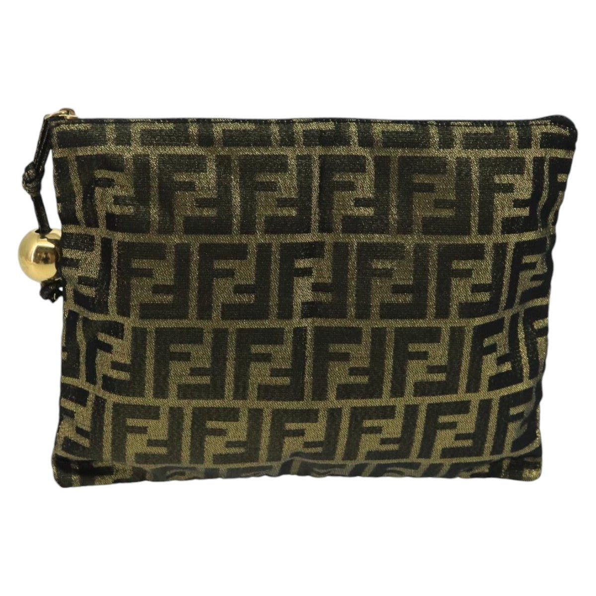 Fendi Vintage Zip Pouch Zucca Canvas, KHAKI, CANVAS, Clutche & pouche