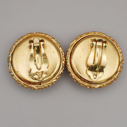 Chanel Vintage CC Logo Round Clip-on Earrings Metal with Crystals, GOLD, GOLD_PLATED,PEARL, Earrings