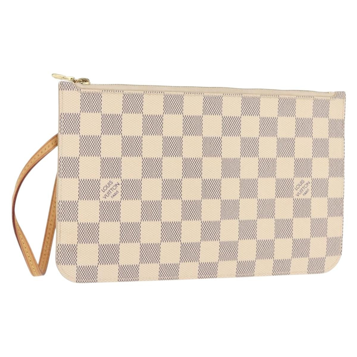 Louis Vuitton Neverfull Pochette Damier, WHITE, CANVAS, Clutche & pouche