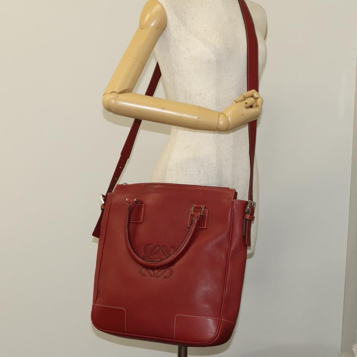 Loewe Anagram handbag Leather, RED, LEATHER, Handbag