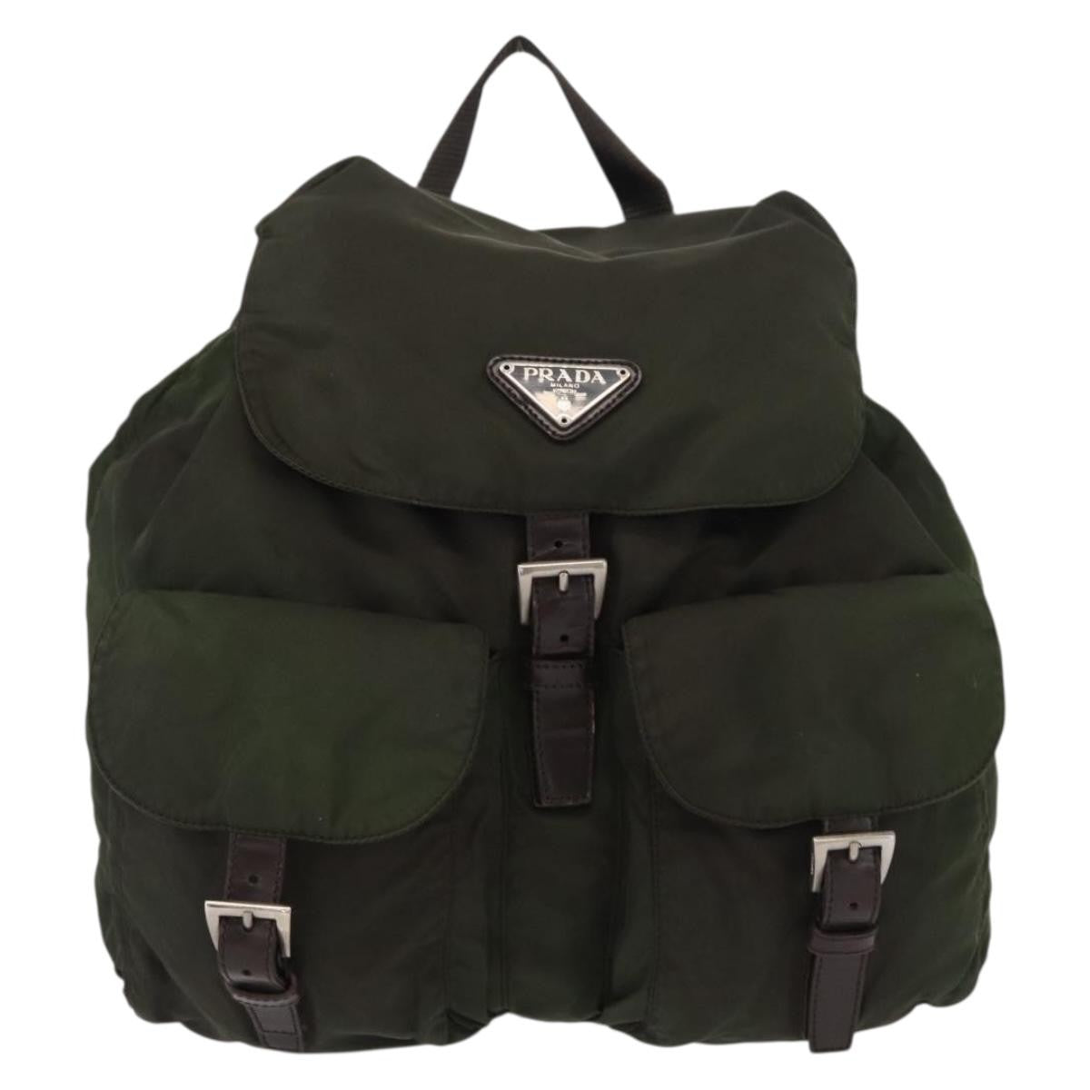 Prada Double Front Pocket Backpack Tessuto, Khaki, Nylon, Backpack