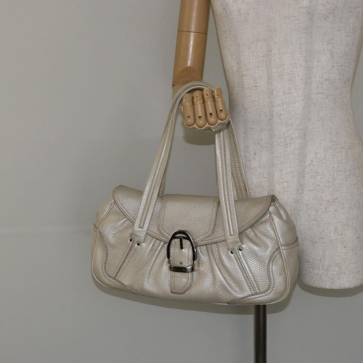Celine Vintage Buckle Shoulder Bag Leather, WHITE, LEATHER, Shoulder bag