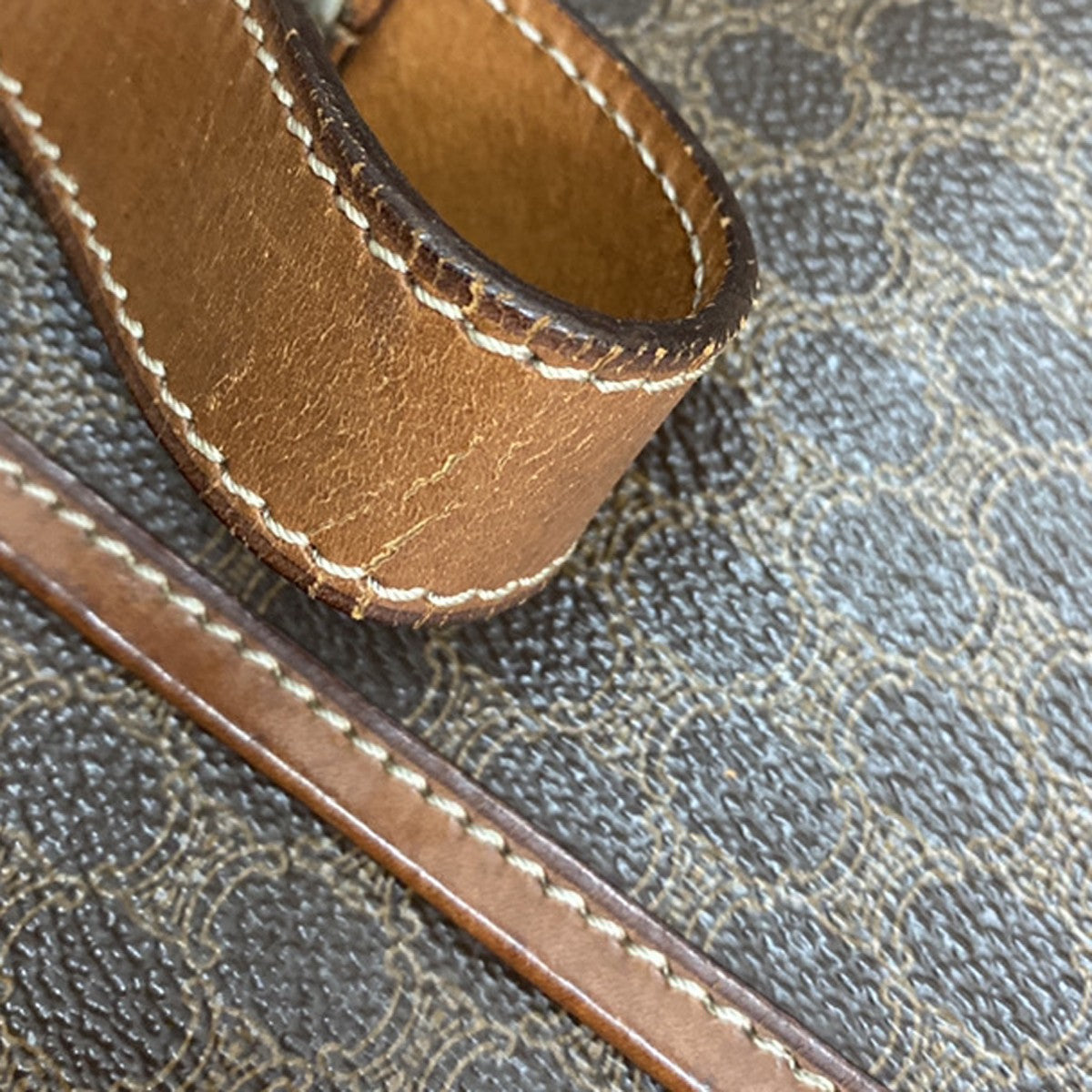 Celine Macadam Shoulder Bag Leather, BROWN, LEATHER, Shoulder bag