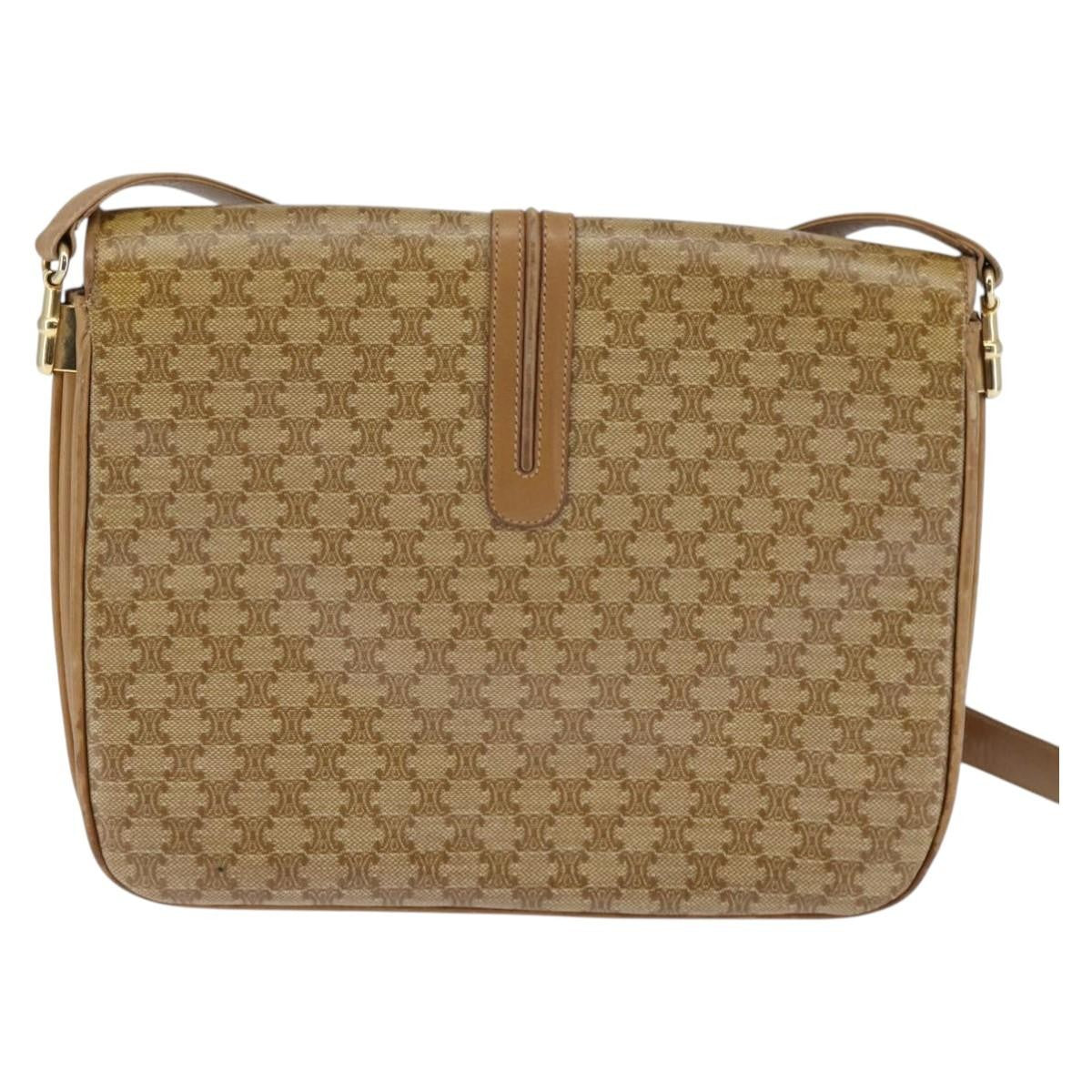 Celine Vintage Macadam Shoulder Bag Canvas and Leather, BEIGE, CANVAS, Shoulder bag