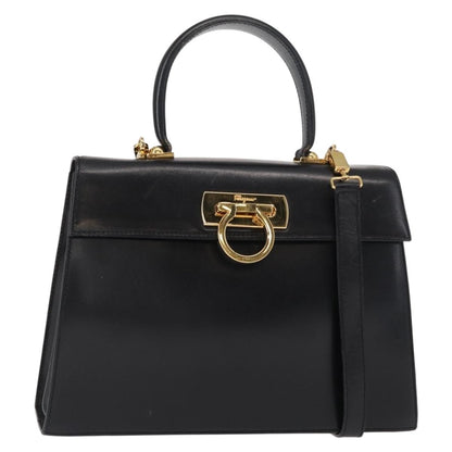 Salvatore Ferragamo Convertible Top Handle Bag Leather, BLACK, LEATHER, Handbag