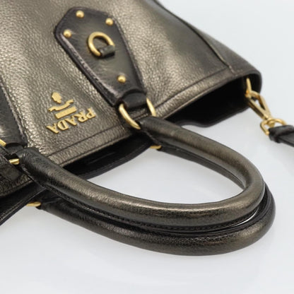Prada Braided Handle Open Tote Vitello Daino, Gold, Leather, Tote Bag