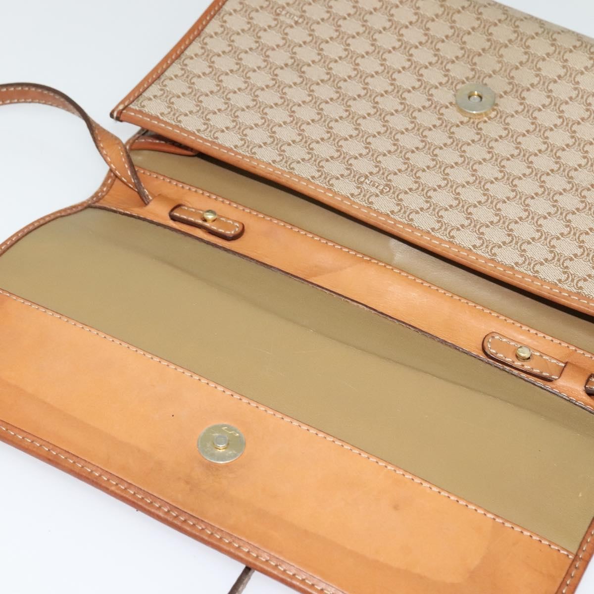 Celine Vintage Macadam Shoulder Bag Canvas and Leather, BEIGE, CANVAS, Shoulder bag