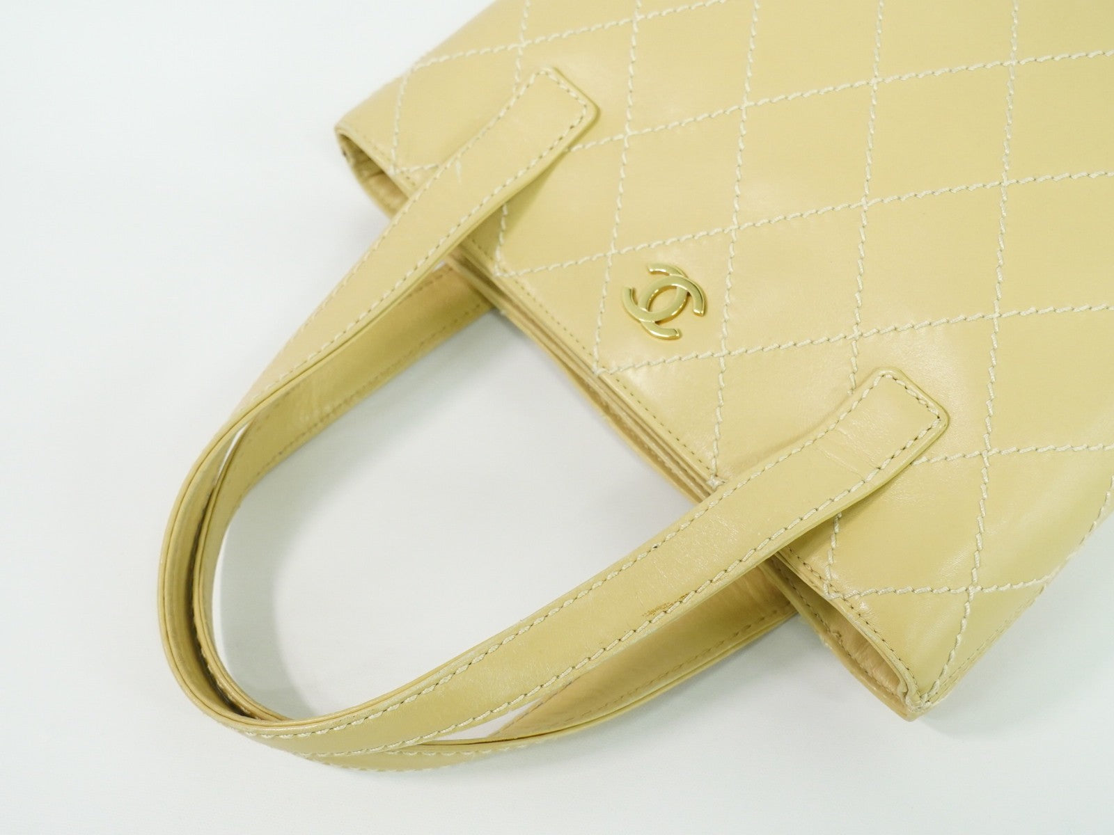 Chanel Surpique Tote Quilted Leather, BEIGE, LEATHER, Handbag