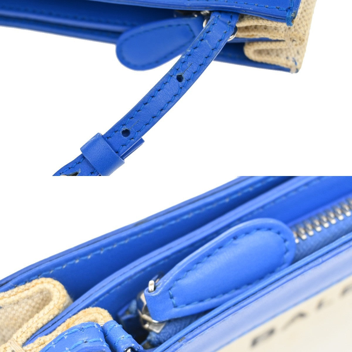 Balenciaga Navy Pochette Canvas and Leather, BEIGE, CANVAS, Clutche & pouche