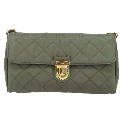 Prada Pushlock Chain Flap Bag Quilted Tessuto, KHAKI, NYLON, Shoulder bag
