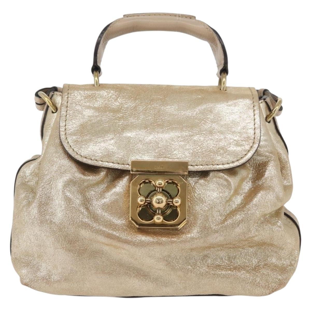 Chloe Elsie Convertible Satchel Leather, Gold, Leather, Handbag