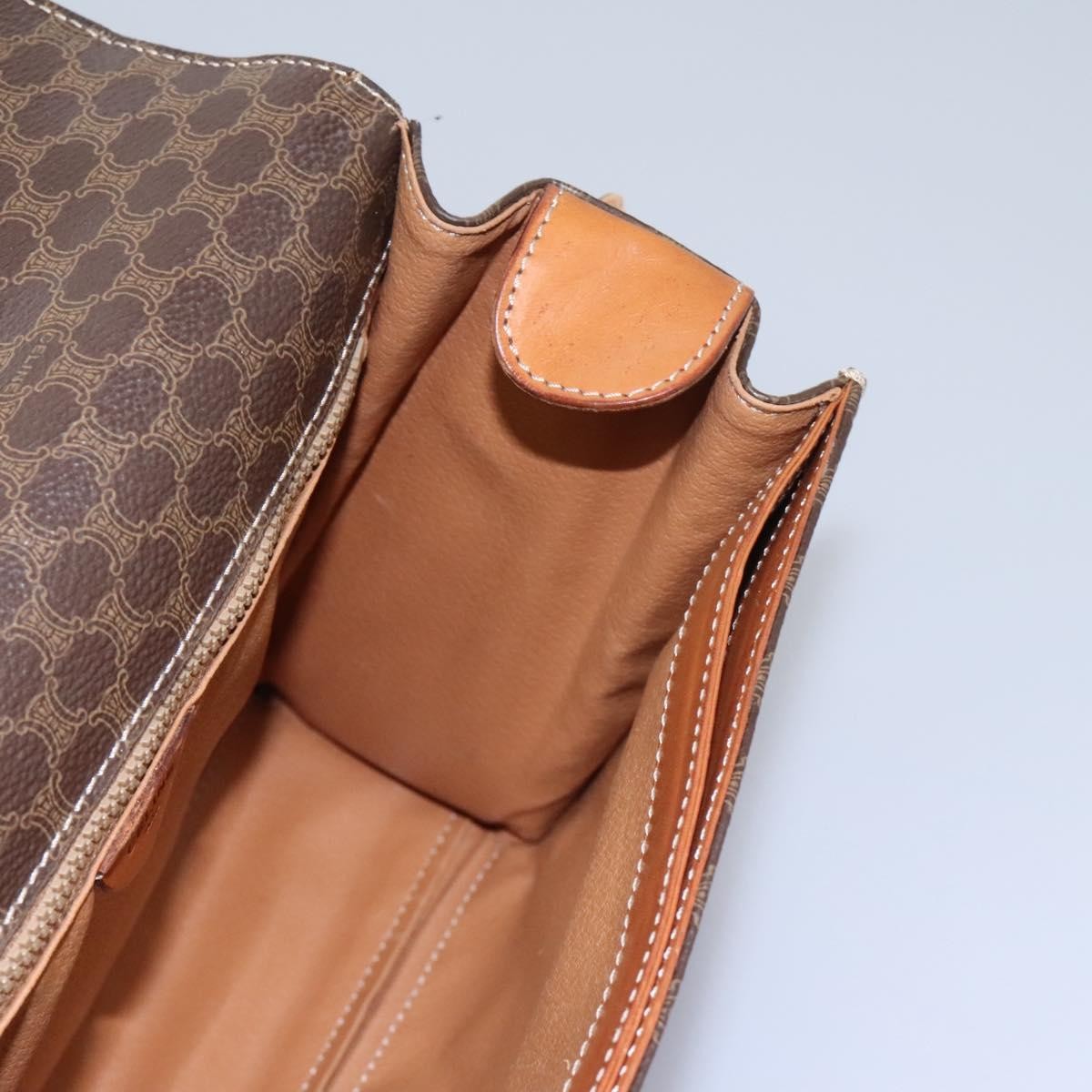 Celine Vintage Macadam Circle Logo Shoulder Bag Canvas and Leather, BROWN, CANVAS, Shoulder bag