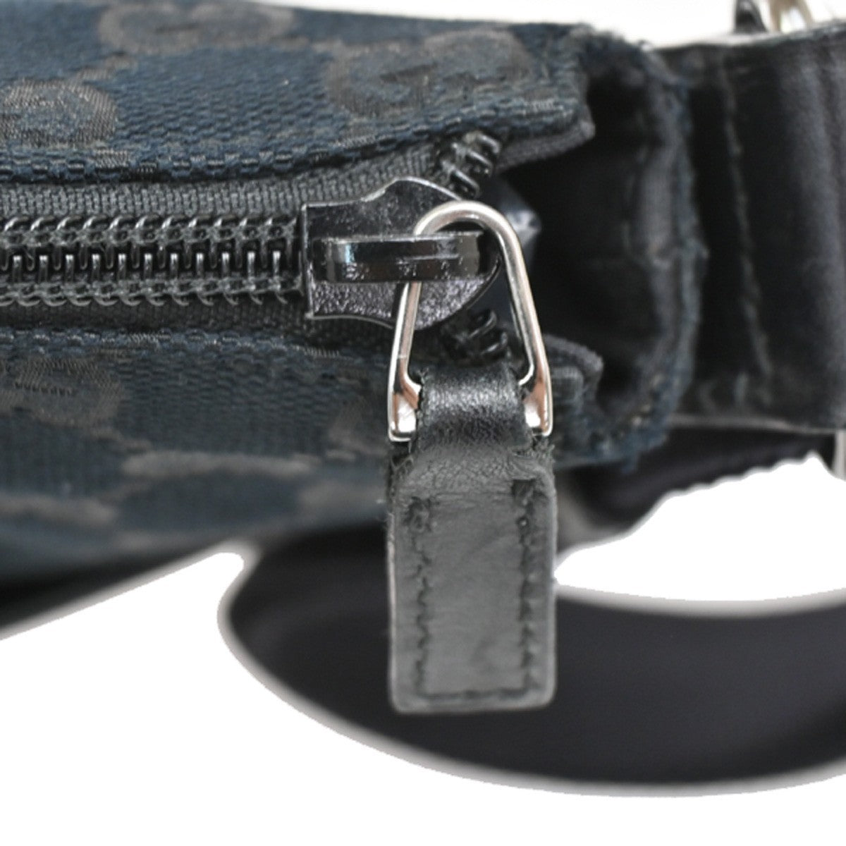 Gucci Zip Messenger Bag GG Canvas with Perforated Leather, BLACK, CANVAS, Shoulder bag