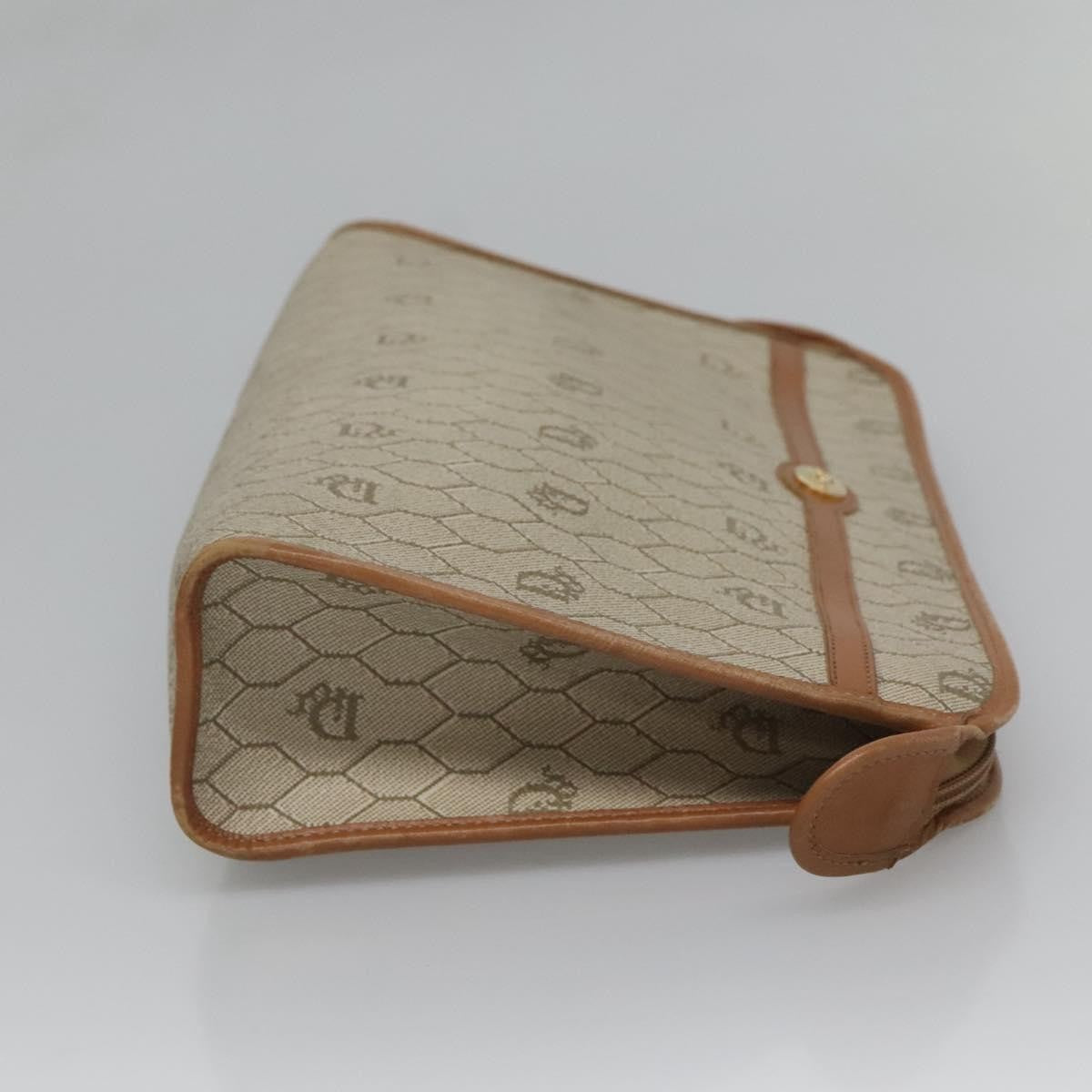 Christian Dior Vintage Honeycomb Zip Pouch Coated Canvas, BEIGE, CANVAS, Clutche & pouche
