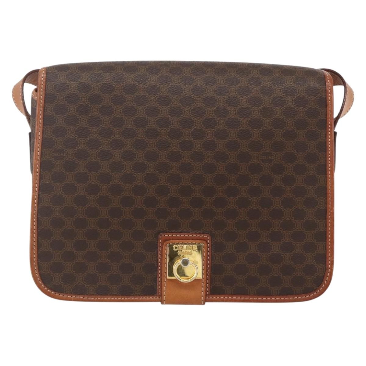 Celine Vintage Macadam Shoulder Bag Canvas and Leather, BROWN, CANVAS, Shoulder bag