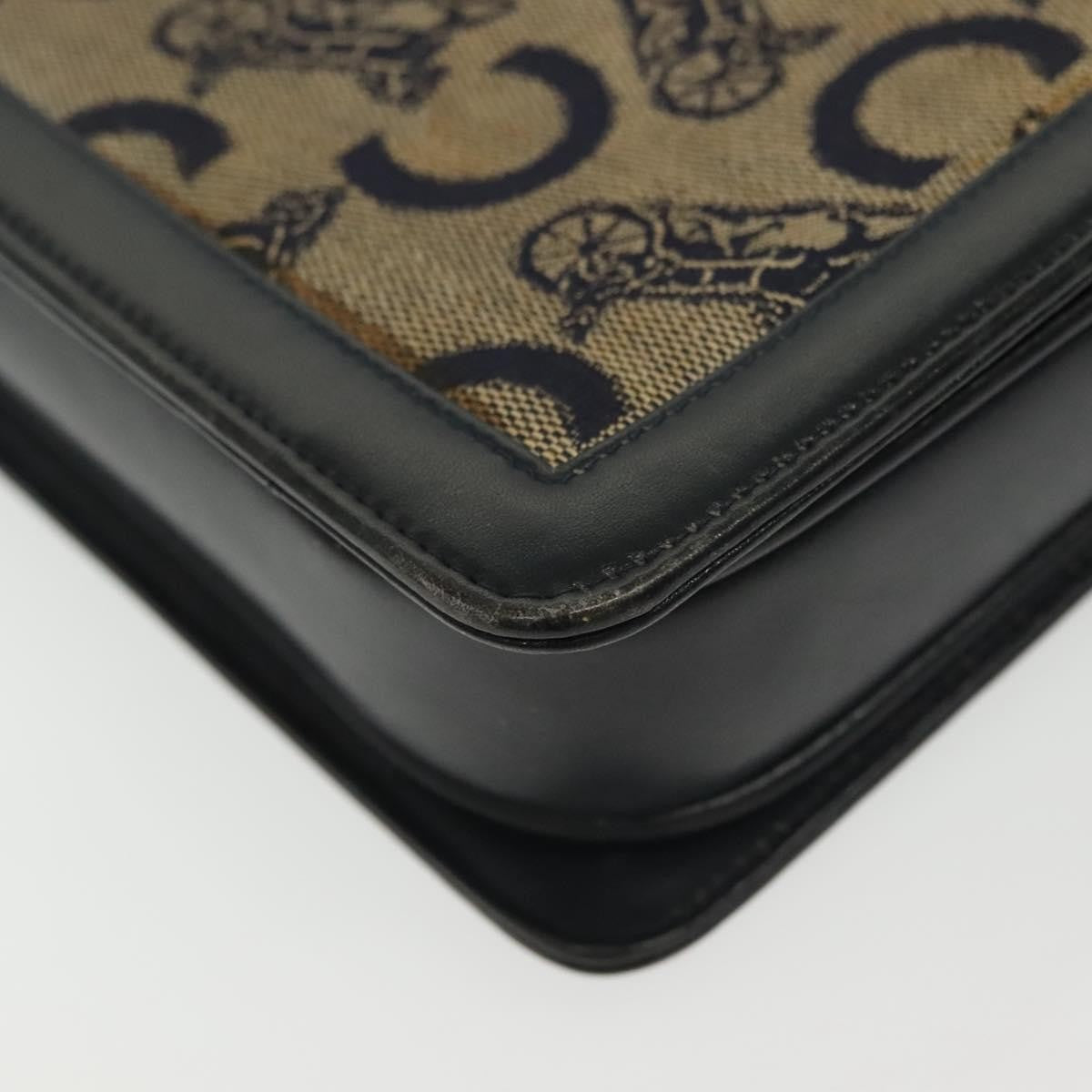 Celine Horse Carriage Shoulder bag Macadam Canvas and leather, NAVY, CANVAS, Shoulder bag