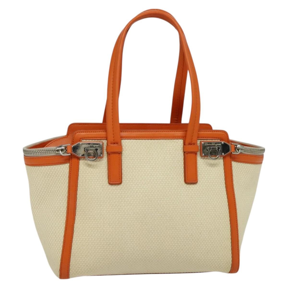 Salvatore Ferragamo Gancini Tote Canvas and Leather, BEIGE, CANVAS, Tote bag