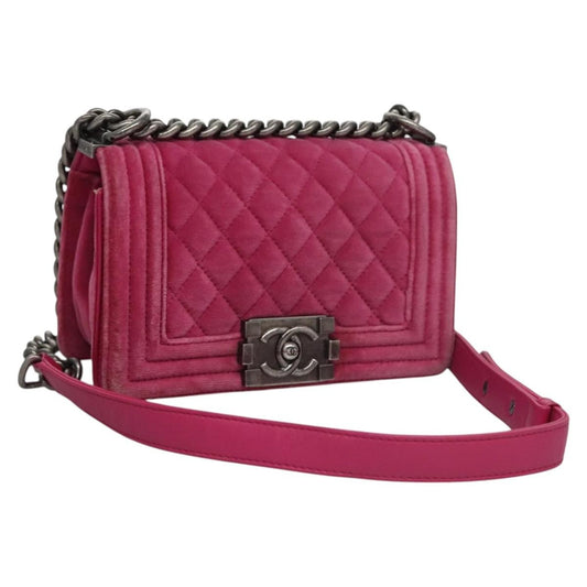 Chanel Boy Flap Bag Quilted Velvet, Pink, Velvet, Shoulder Bag