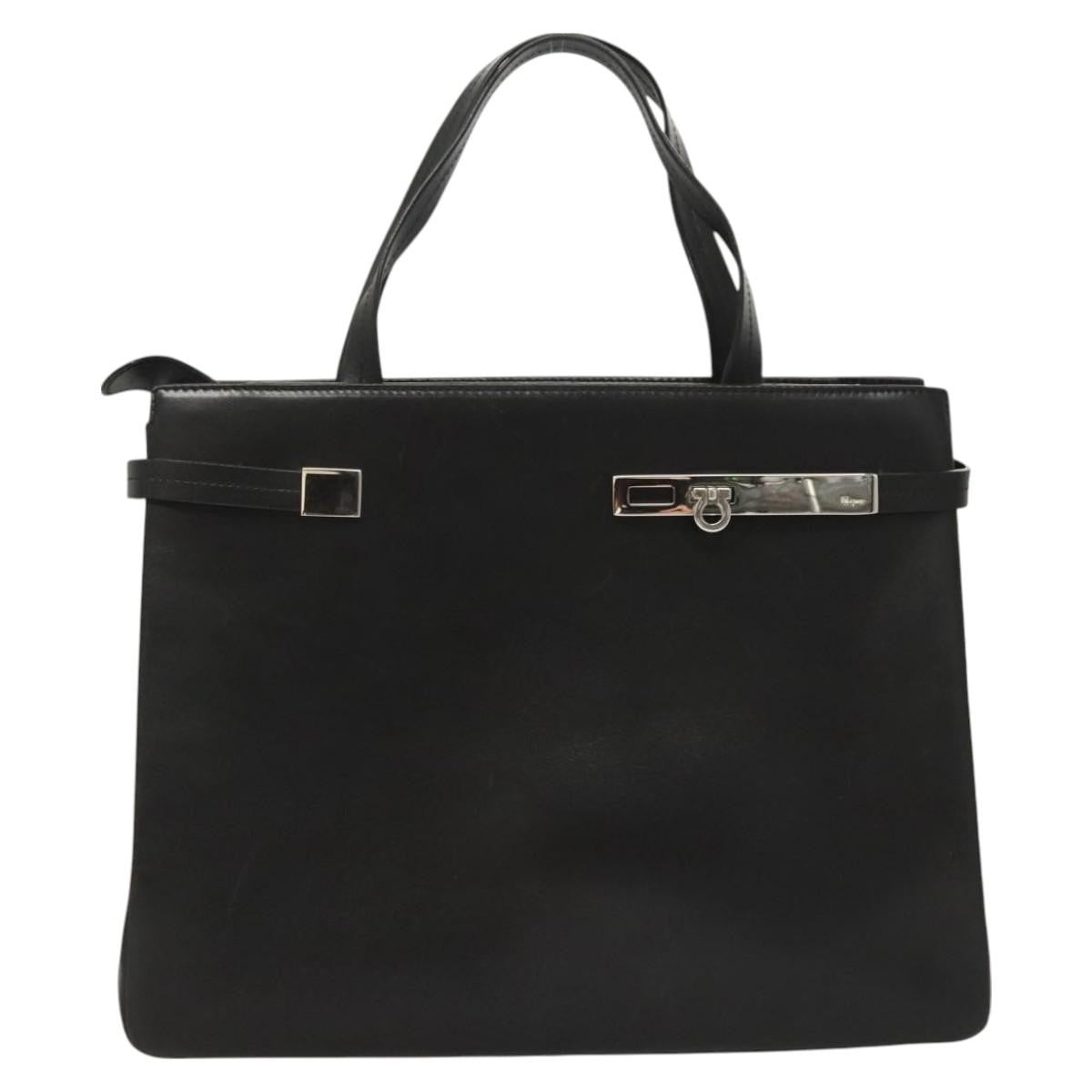 Salvatore Ferragamo Gancini handbag Leather, BLACK, LEATHER, Handbag