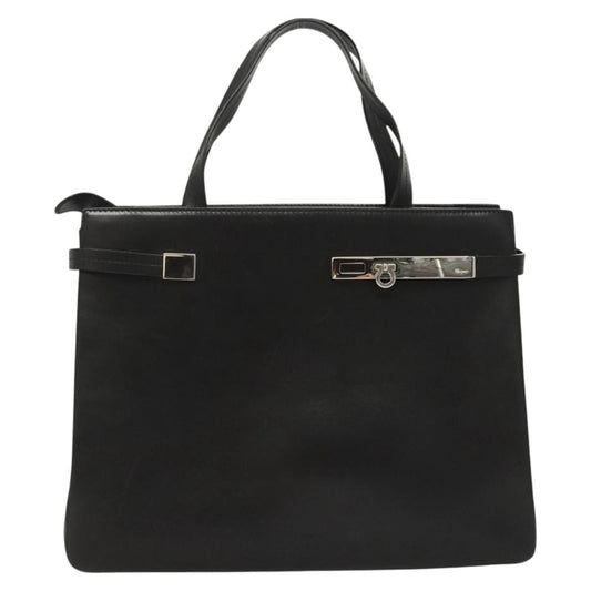 Salvatore Ferragamo Gancini handbag Leather, BLACK, LEATHER, Handbag