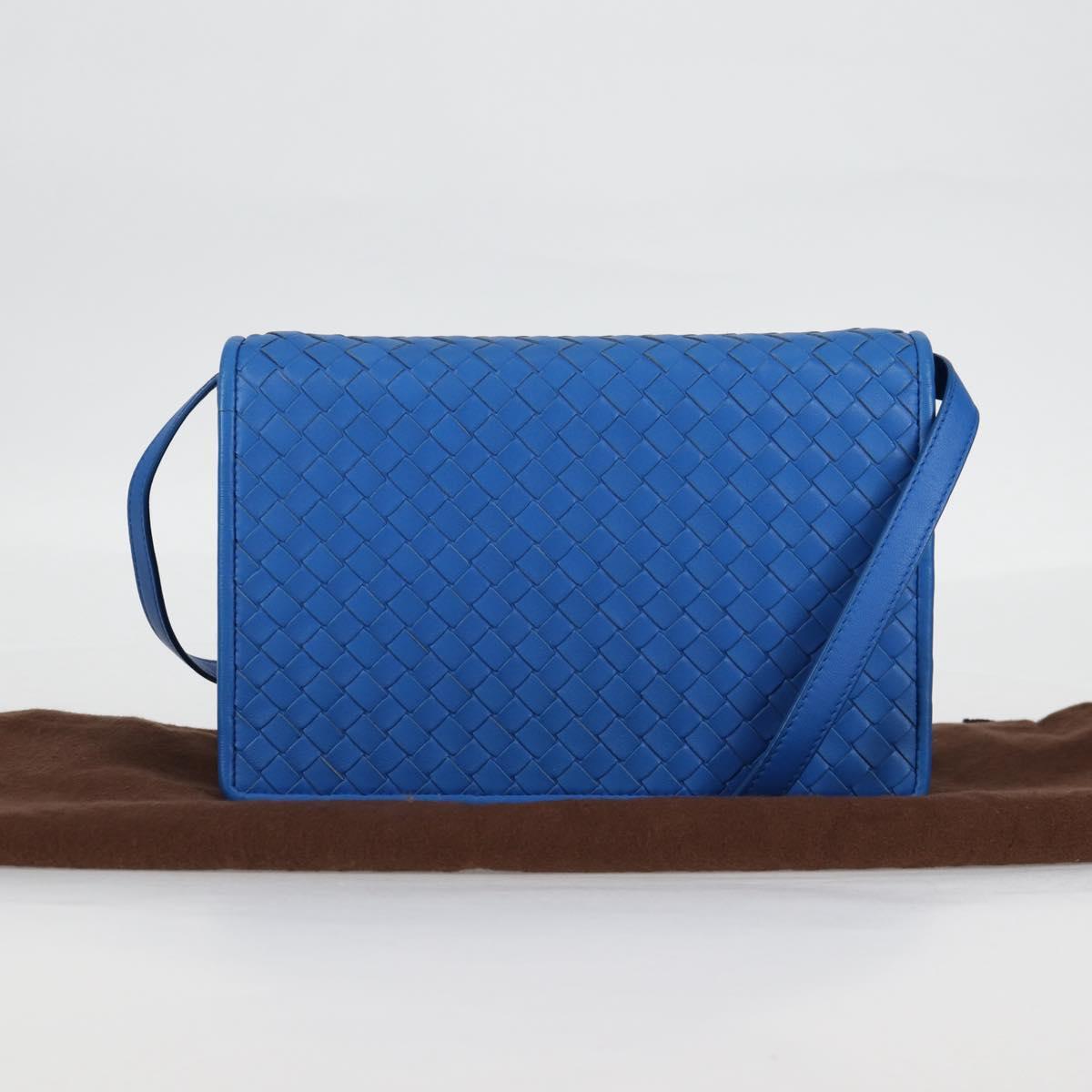 Bottega Veneta Vintage Double Compartment Flap Bag Intrecciato Nappa, BLUE, LEATHER, Shoulder bag