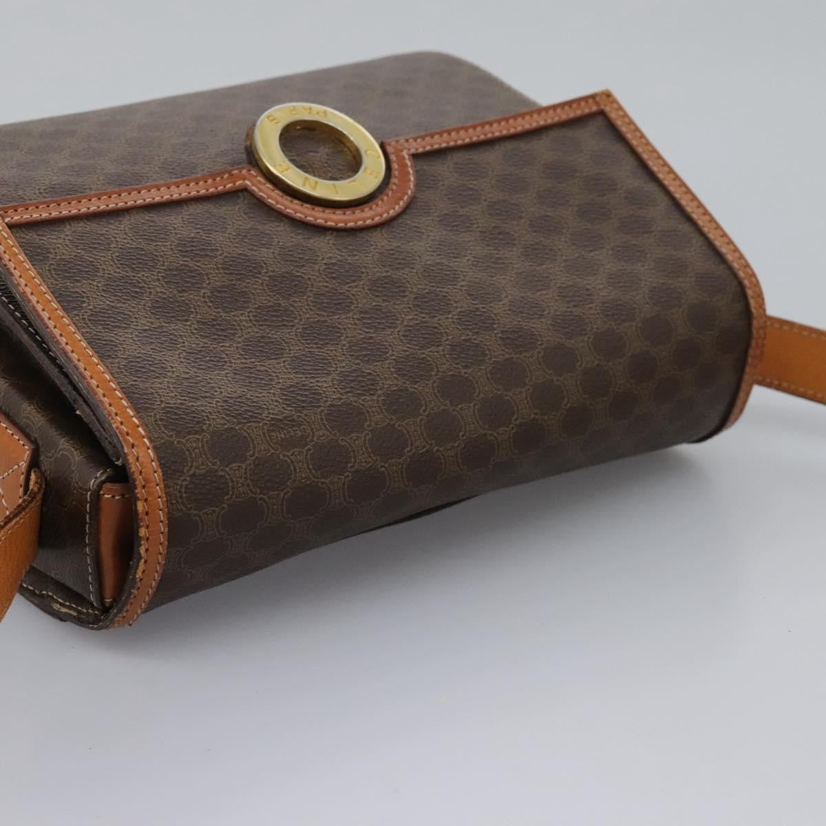 Celine Vintage Macadam Circle Logo Shoulder Bag Canvas and Leather, BROWN, CANVAS, Shoulder bag
