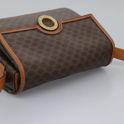Celine Vintage Macadam Circle Logo Shoulder Bag Canvas and Leather, BROWN, CANVAS, Shoulder bag