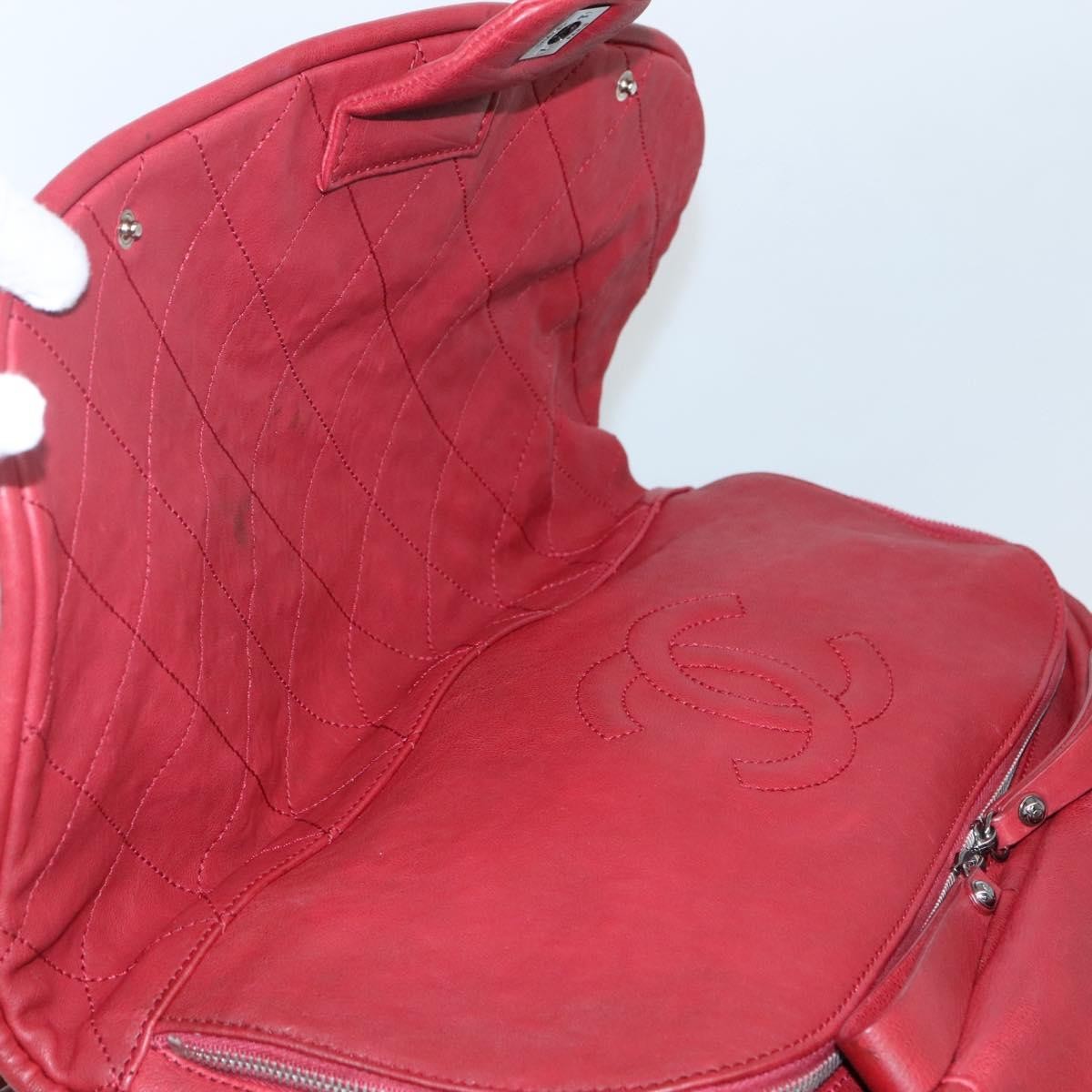 Chanel CC Round Flap Doctor Bag Lambskin, RED, LEATHER, Travel bag