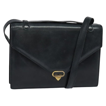 Celine Envelope Shoulder Bag Leather, NAVY, LEATHER, Shoulder bag