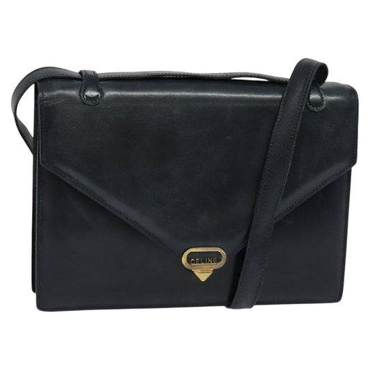 Celine Envelope Shoulder Bag Leather, NAVY, LEATHER, Shoulder bag