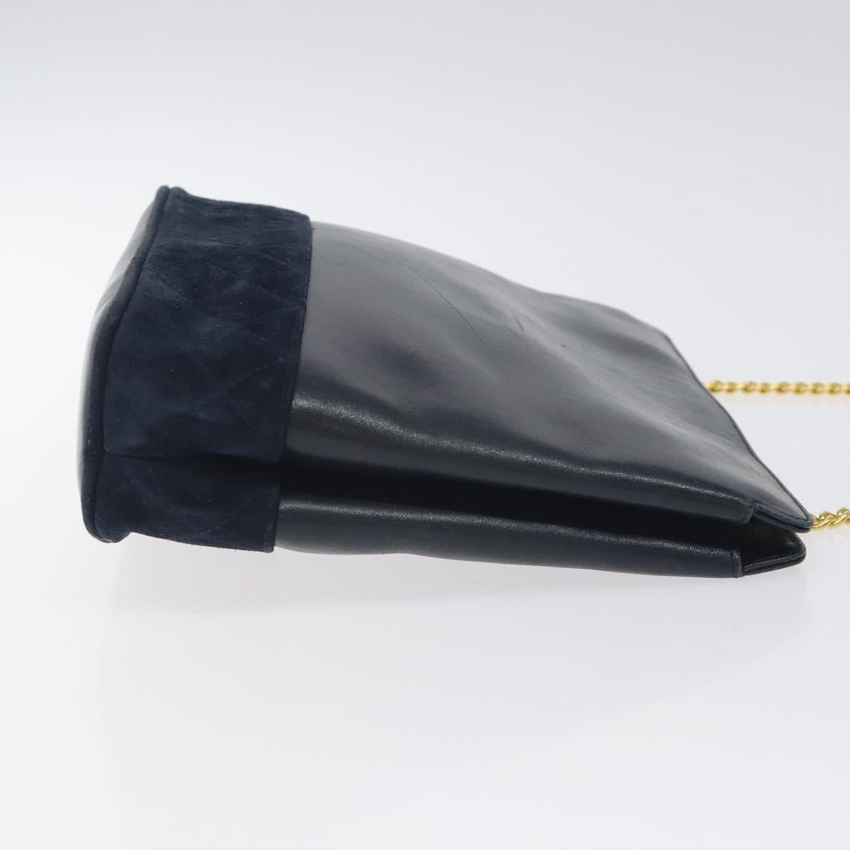 Salvatore Ferragamo Vintage Chain Shoulder Bag Leather, NAVY, LEATHER, Shoulder bag