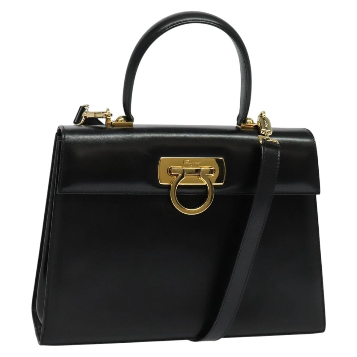 Salvatore Ferragamo Gancini Convertible Top Handle Bag Leather, BLACK, LEATHER, Handbag